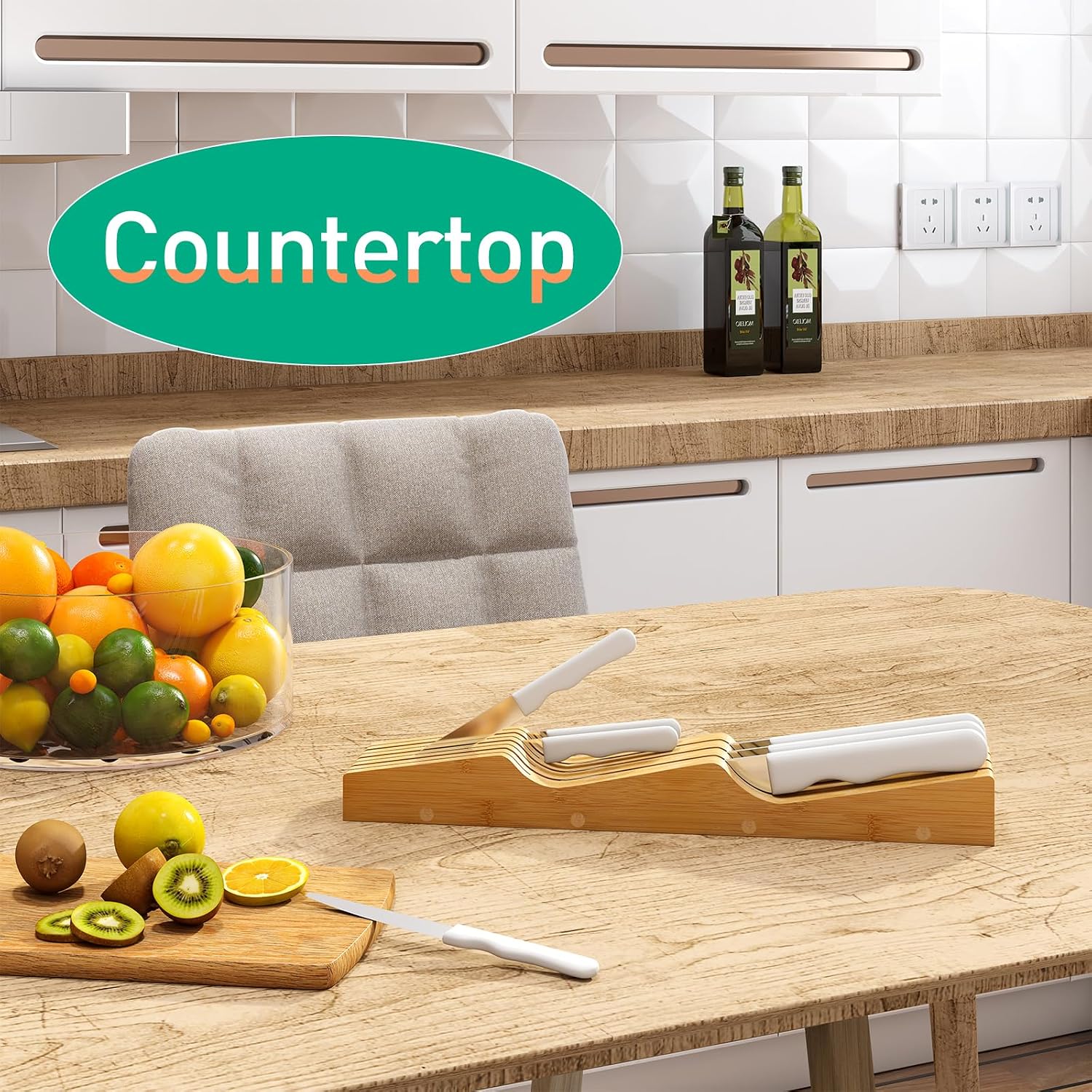 Knife Drawer Organizer (Natural, 7 Knives Organizer)