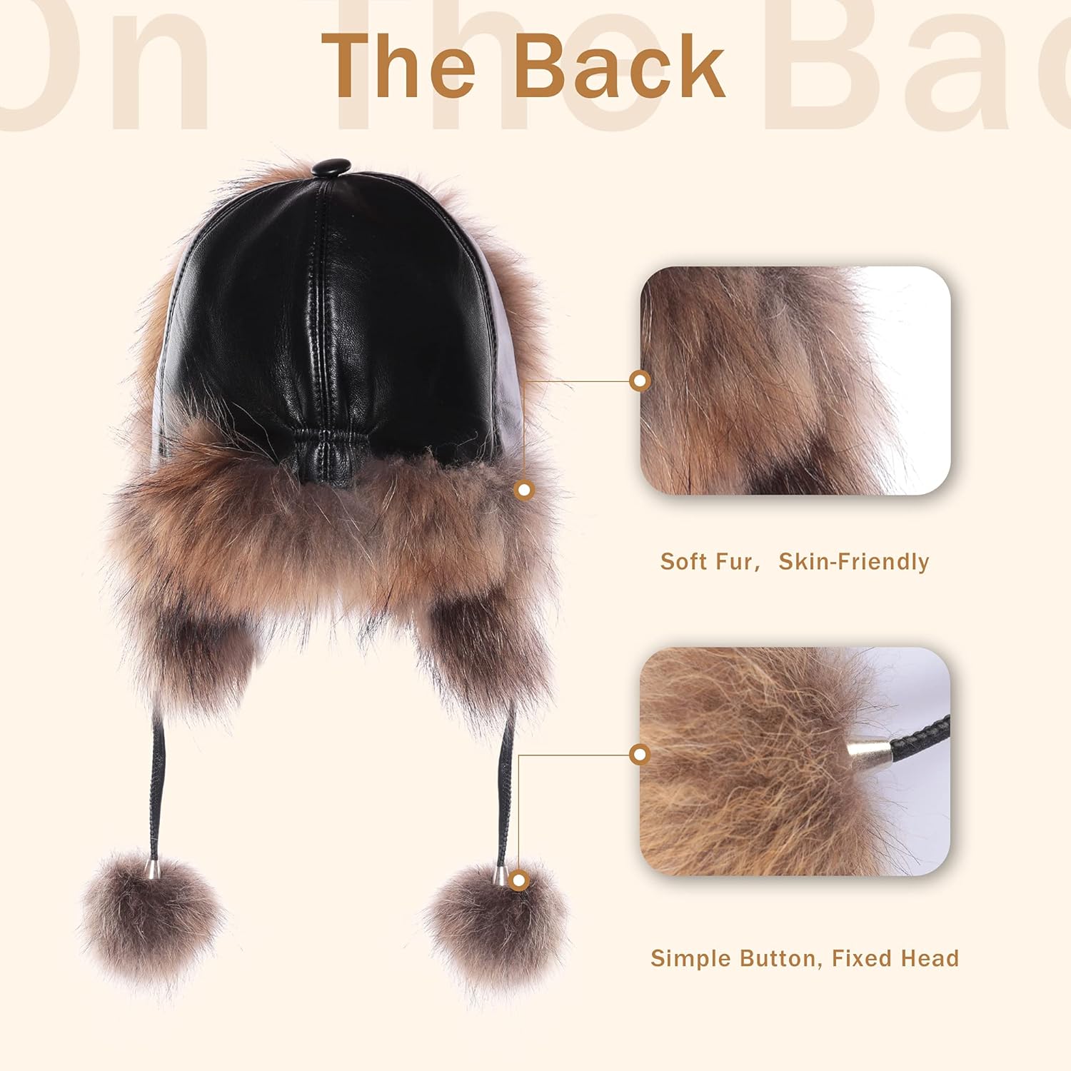 Fur Story Women's Fur Trapper Hat with Sheepskin Earflap Warm Hat Winter hat with Pom Pom