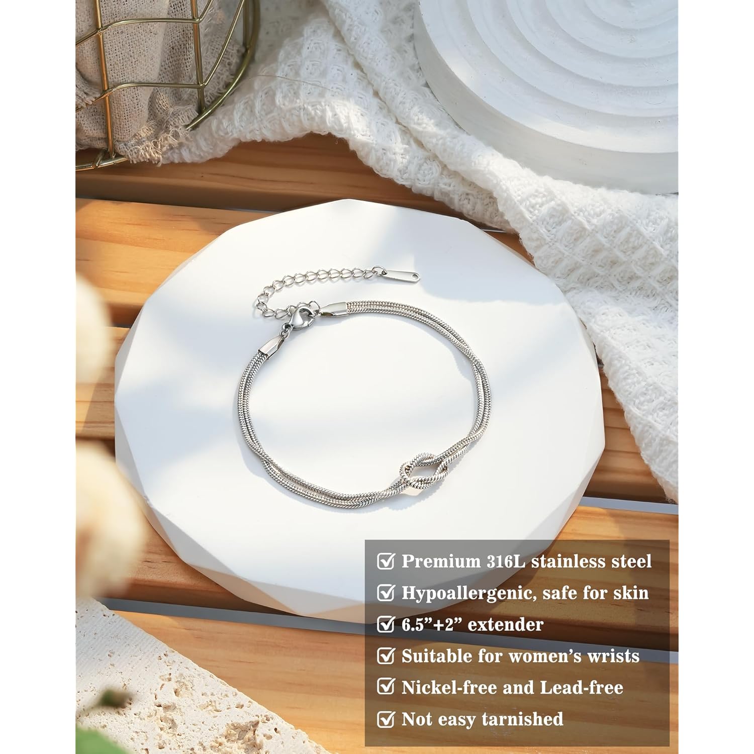 Tarsus Love Knot Friendship Bracelets, Best Friend Mothers Day Birthday Galentines Valentines Christmas Jewelry Friendship Gifts for Women Bff Bestie