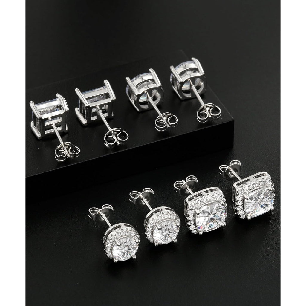 Zankulas Cubic Zirconia Stud Earrings for Women Mens Earrings Hypoallergenic Square CZ Studs Set