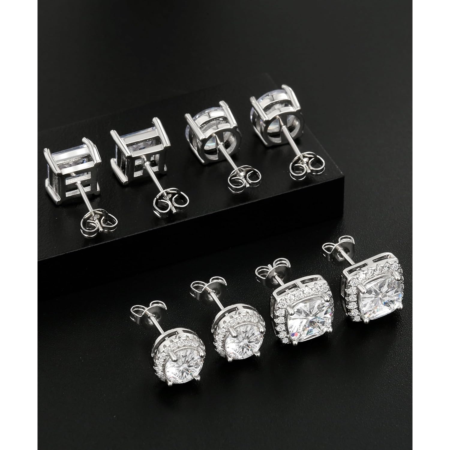 Zankulas Cubic Zirconia Stud Earrings for Women Mens Earrings Hypoallergenic Square CZ Studs Set