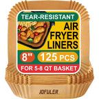 Disposable Air Fryer Liners 8 Inch, 125 Pcs Unbleached Parchment Paper For Air Fryer Basket, Non-Stick, Oil Resistant, Easy Cleanup, Square Liners For 5-8 Qt