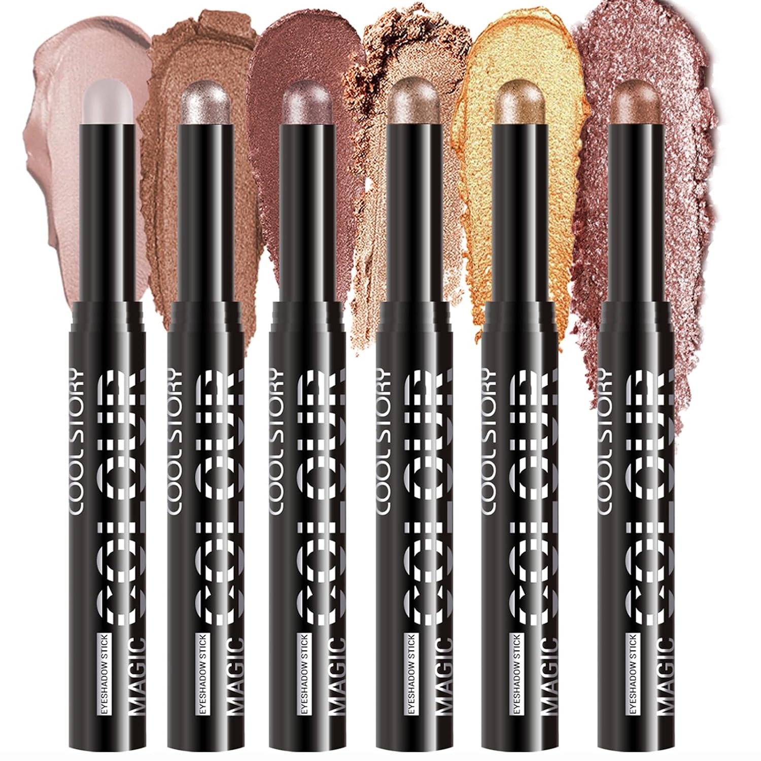 6 Colors Neutral Eyeshadow Stick Combo Set, Nude Brown Rose Gold Matte Shimmer Cream Eye Shadow Sticks Warm Tone Lazy Makeup For Daily & Party, Long Lasting, Waterproof, No Brush Needed, Set A