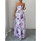 Oyoangle Women'S Summer Floral Wedding Guest Dress Jacquard Tube Sleeveless Pleated A Line Cocktail Party Prom Dress