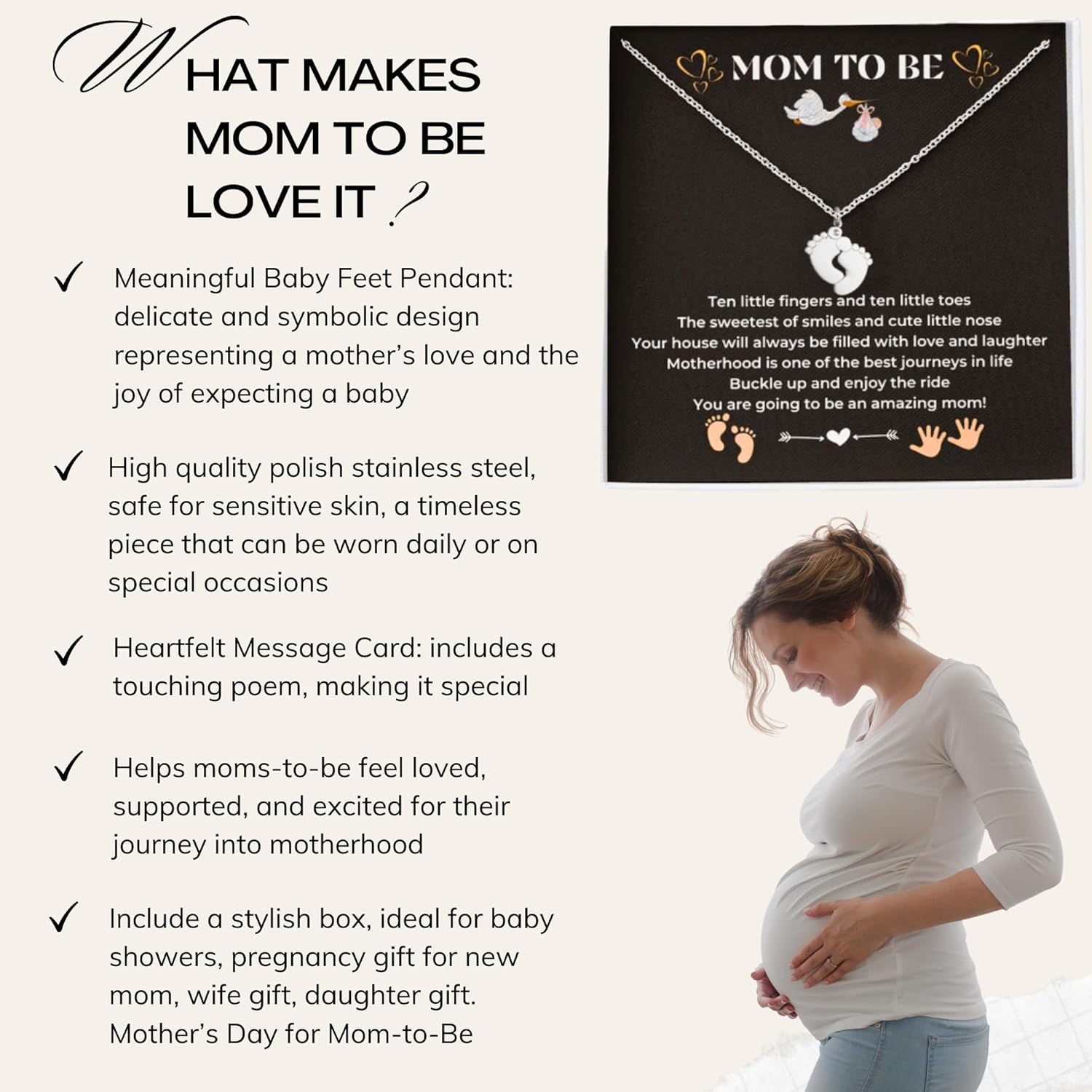 LOTUS-A Mom To Be Gift - Baby Feet Pendant Necklace with a Message Card Pregnancy Present for First Time Moms Expecting Women Pregnant Wife Sister Daughter Mother's Day Christmas Birthday