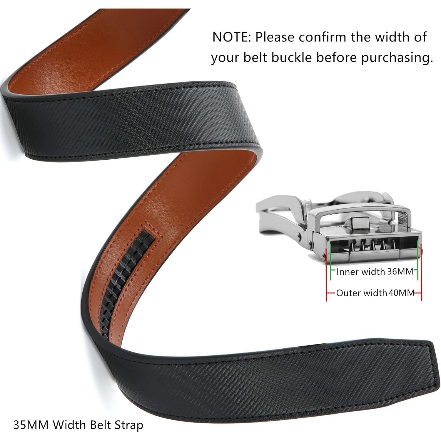 Chaoren Ratchet Belt Replacement Strap 1 3/8”, Leather Belt Strap For 40Mm Slide Click Buckle