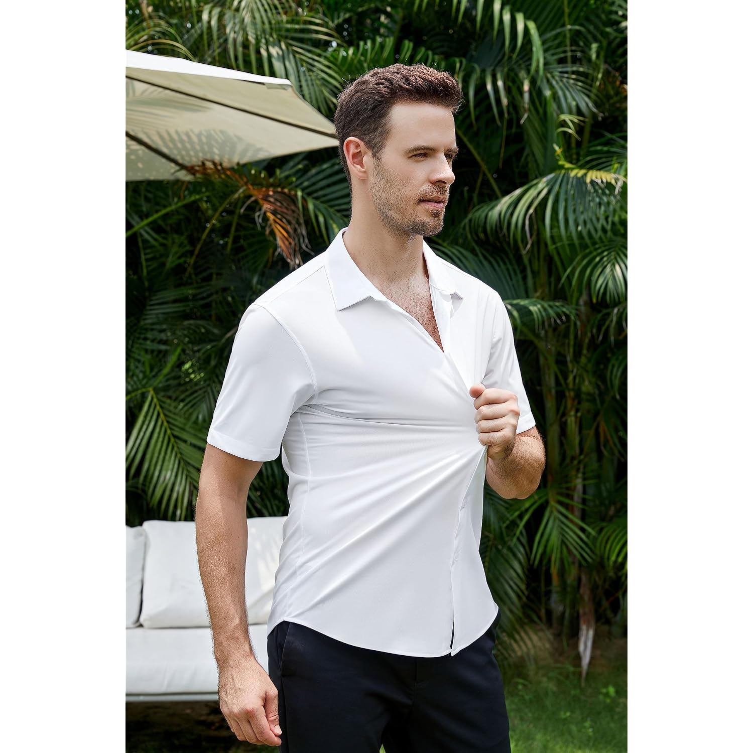 Samerm Mens Dress Shirt Wrinkle Free Moisture Wicking 4-Way High Stretch Super Soft Casual Button Down Shirts