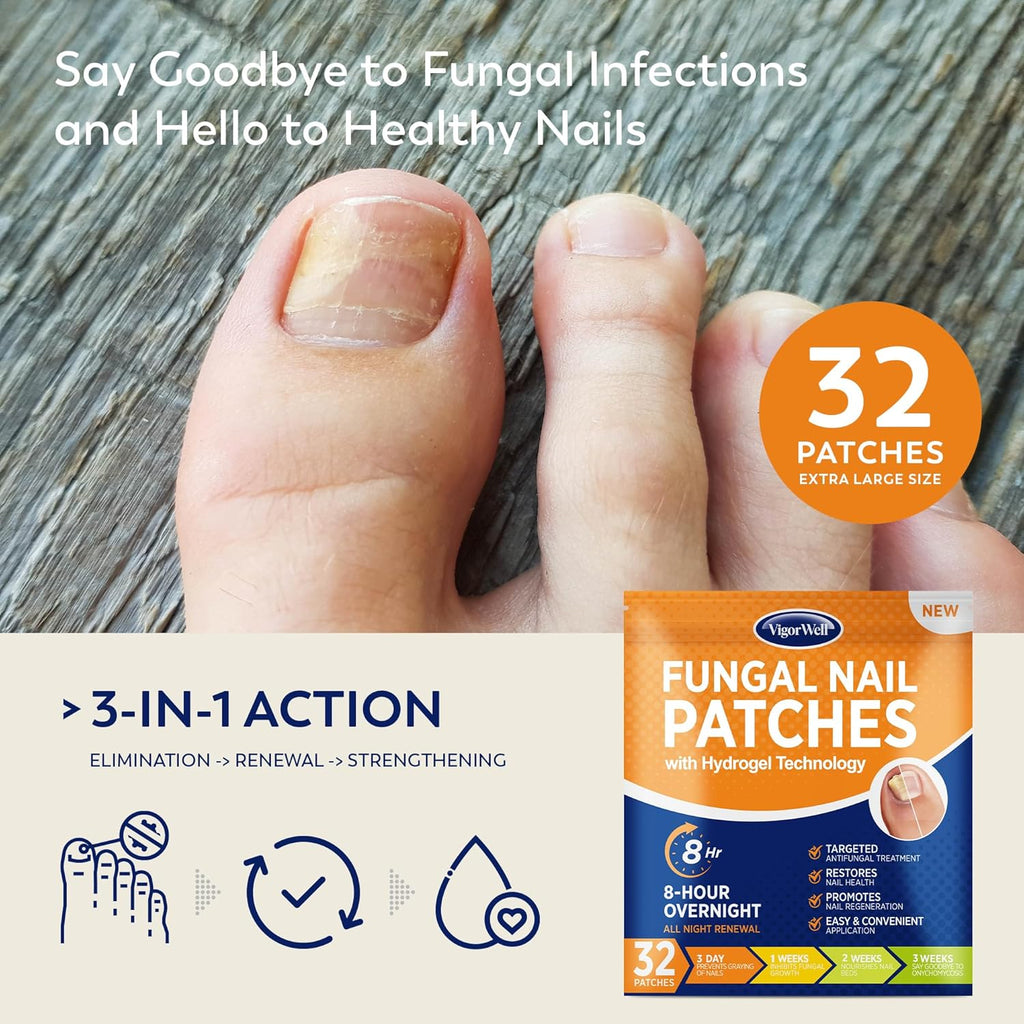 Toenail Fungus Treatment Extra Strength - (Medium) 32 Nighttime Hydrogel Patches for Overnight Toenail Repair - Visible Results in 8 Hours - Fungal Nail Patches for Toenail Fungus Relief