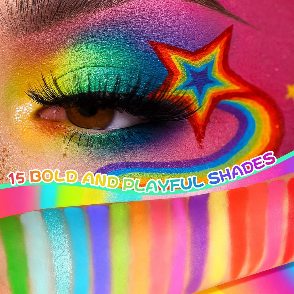 Ucanbe Bright Colorful Neon Rainbow Makeup Eyeshadow Palette 15 Shades Green Purple Yellow Make Up Pallets Kit Vibrant Shimmer Matte Pigmented Blendable - Fruit Punch
