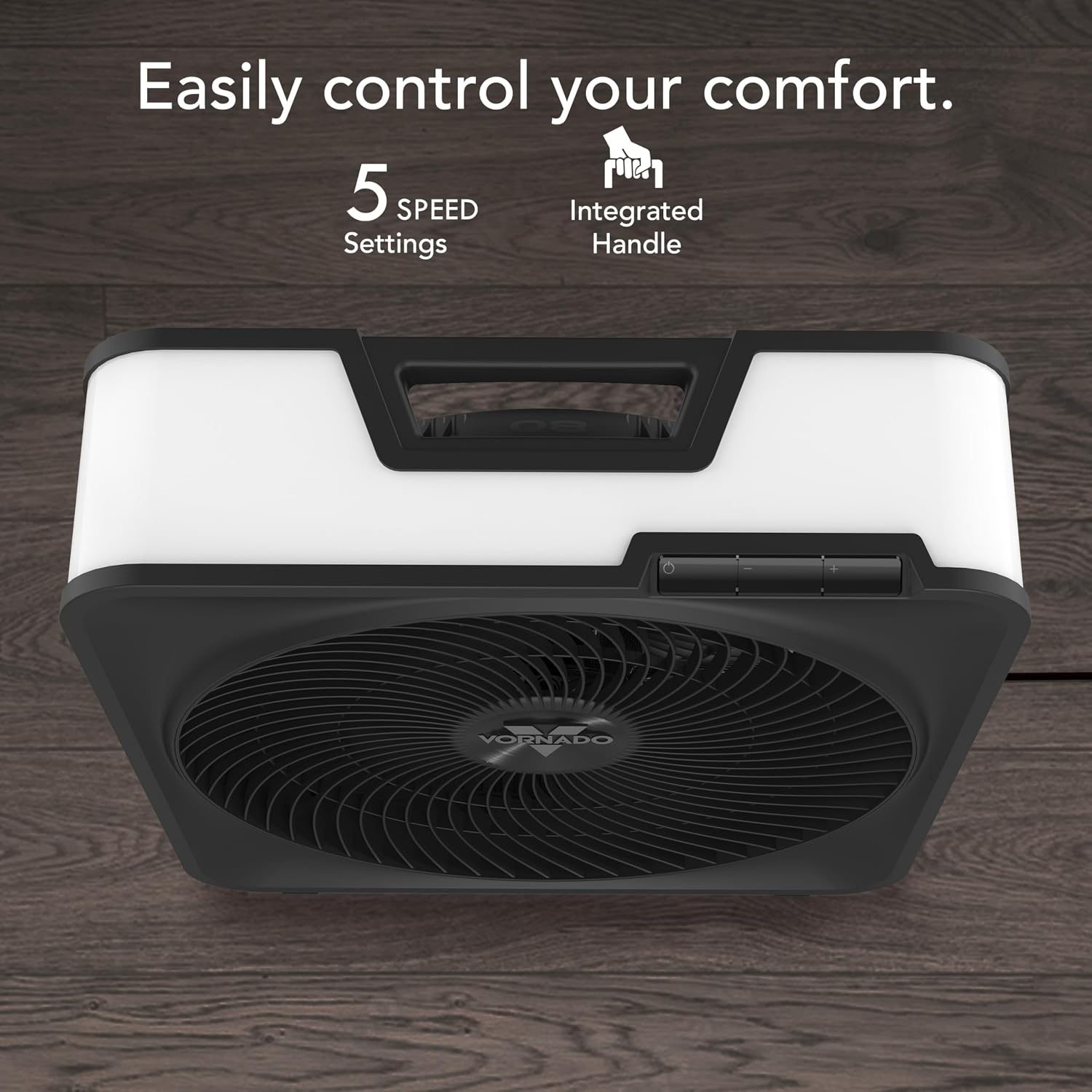Vornado Model 80 High Velocity Electric Box Fan With Removable Grille, 5 Speed Settings, Powerful Airflow, Whole Room Air Circulation, Targeted Cooling, Cord Storage, Durable Floor Fan, Ice White
