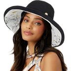 Women Summer Sun Hat Floral Beach Hat Wide Brim Uv Protection Packable Bucket Cap For Vacation Travel