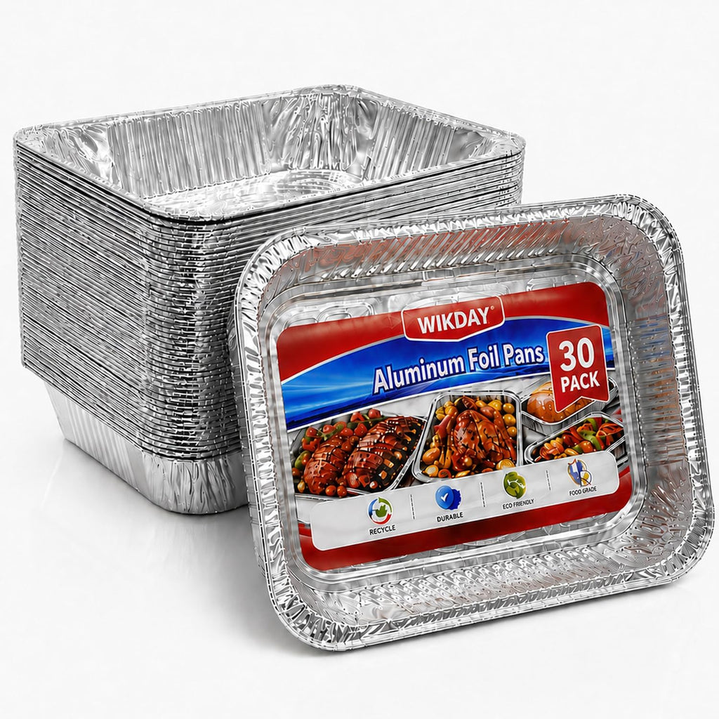 30 Pack Aluminum Foil Pans, 9X13 Disposable Baking Pans, Heavy Duty Food Containers For Baking, Cooking, Roasting, Meal Prep, Parties, Bbq & Catering