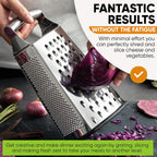 Spring Chef Professional Large Parmesan Cheese Grater, Stainless Steel Metal Box Grater With Handle, 4 Sided Handheld Kitchen Food Shredder For Cheese, Carrot, Veggie, Ginger, Potato - Dishwasher Safe