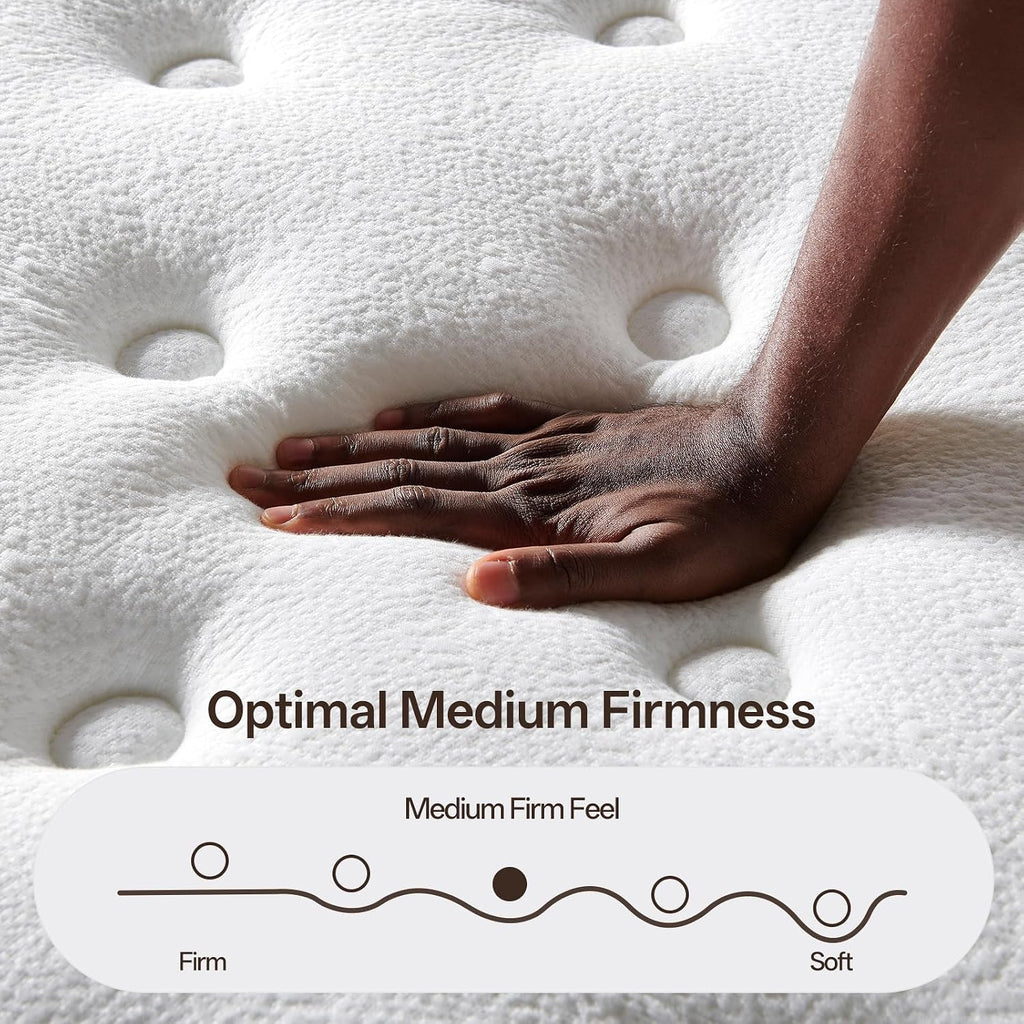 Queen Mattress, 12 Inch Cooling Hybrid, Gel Memory Foam With Pocket Coils, Medium Firm, Motion Isolation, Pressure Relief, Certipur-Us Mattress