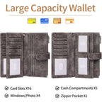 XINNSTAR Womens Wallet RFID Blocking Large Capacity Credit Card Holder Long Purses for Women with Wristlet Pocket ID Window