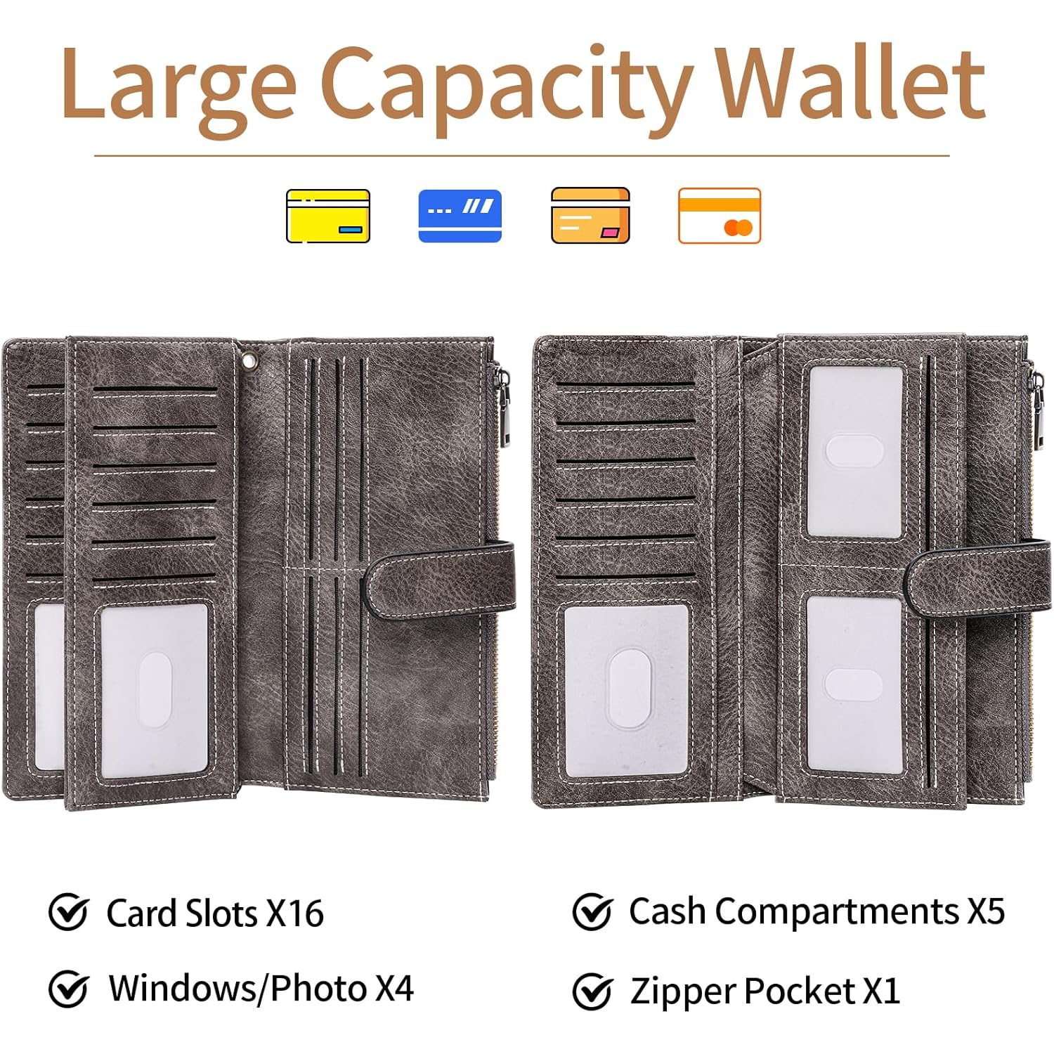 XINNSTAR Womens Wallet RFID Blocking Large Capacity Credit Card Holder Long Purses for Women with Wristlet Pocket ID Window