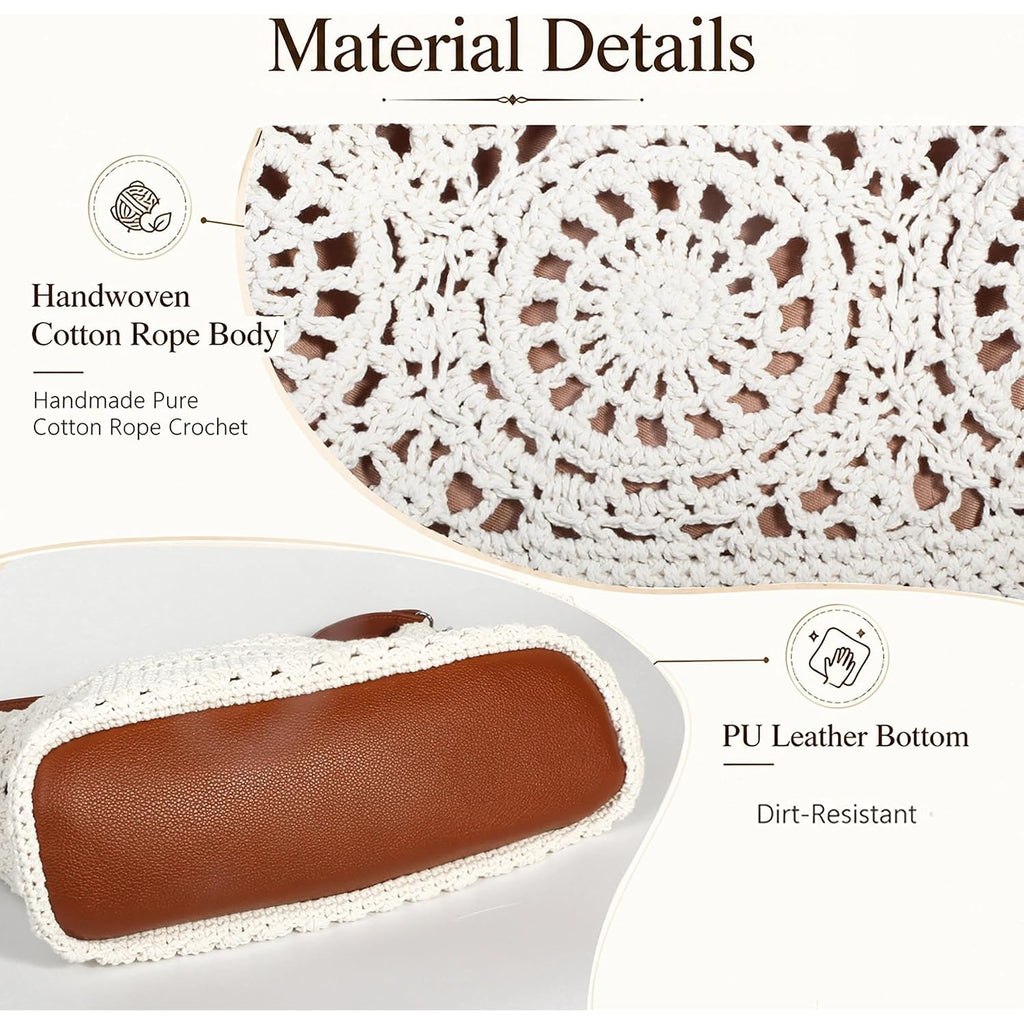 Eiyye Crochet Purse Large Shoulder Bag For Women Slouchy Knit Hobo Purse With Adjustable Strap Soft Boho Tote Bags Casual Summer Everyday Bag(Off White)