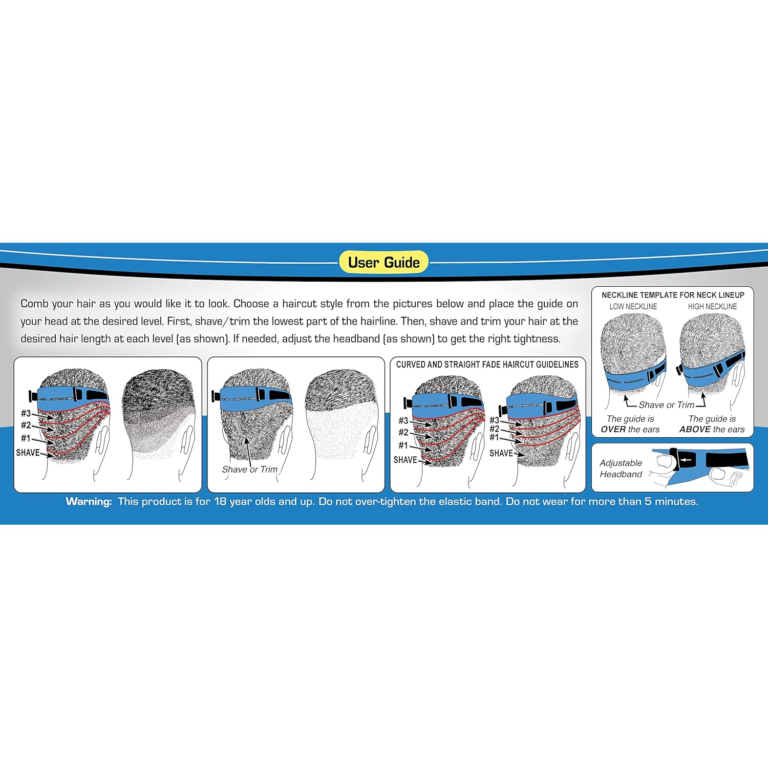 Quality Time Fade Guide and Neck Hair Adjustable Template, Hands-Free, DIY Haircut Tool for Fade, Taper and Buzz Hair Trimming and Clipping. Made in USA. Patented
