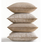 Khaki 4 Pack Throw Pillow Covers - Chenille & Velvet Set With Piping, Farmhouse Textured Design Cushion Cases For Couch Sofa Bed (18X18 Inch, No Insert)