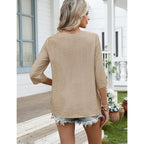 Lomon Women'S 3/4 Length Sleeve Boho Tops V Neck Lace Summer Outfits Dressy Casual Flowy Shirts Vacation Clothes Blouses