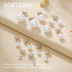 Senteria 925 Sterling Silver Pearl Earrings Studs Set Hypoallergenic Small Stud Earrings Lightweight Shiny Earrings Studs for Women 6 Pairs 3-10MM