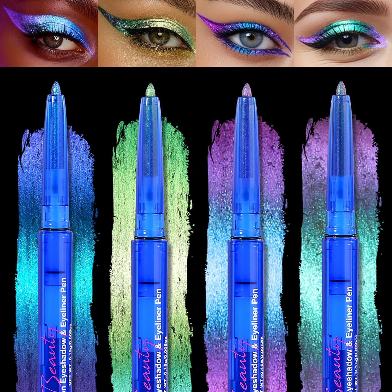 SUSIKEKI 4PCS Chameleon Metallic Eyeshadow & Eyeliner Gel Pencil Set – Multichrome Shifting Colors Glitter Eye Makeup, Waterproof Long-Lasting Smudge-Proof Duochrome Pencil for Multi-Dimensional Looks
