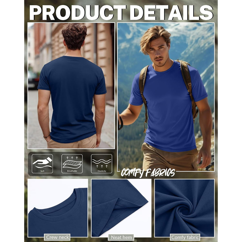Ficerd 5 Pack Men'S Big And Tall Shirts Short Sleeve Cotton Tee Summer Crew Neck Oversize Top Loose Fit Shirt Multipack
