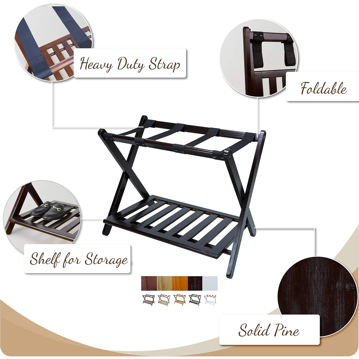 Casual Home Luggage Rack, Walnut, Solid Wood