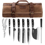 Chef Knife Set, Hand Forged Meat Boning Carving Cleaver Butcher Knife, High Carbon Steel Japan Nakiri Santoku Knife Set With Accessories For Kitchen, Bbq Camping Knives Set With Bag