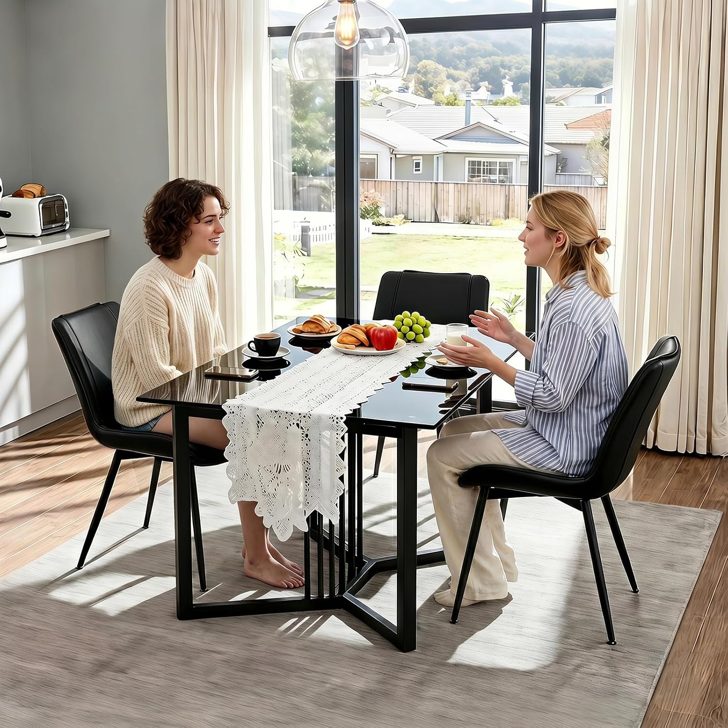 Dining Chairs Set Of 2, Pu Leather Modern Armless Kitchen Dining Room Chairs, Upholstered Accent Side Chairs With Metal Legs (Black)