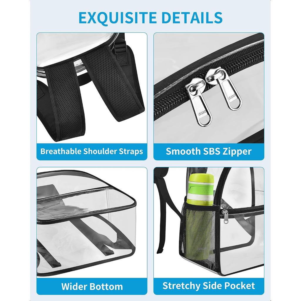 Clear Backpack Stadium Approved, 12X10.5X6 Inches Clear School Bag | 0.4Mm Thickened Pvc, Wider Shoulder Straps, Small Clear Bag For Stadium Events, School, Concert, Work, Festival