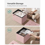 Songmics Small Folding Storage Ottoman, Jelly Pink | Foot Rest Stool, 12.2 X 16.1 Inches, 286 Lb Capacity, Bedroom, Dorm, Ulsf200R01