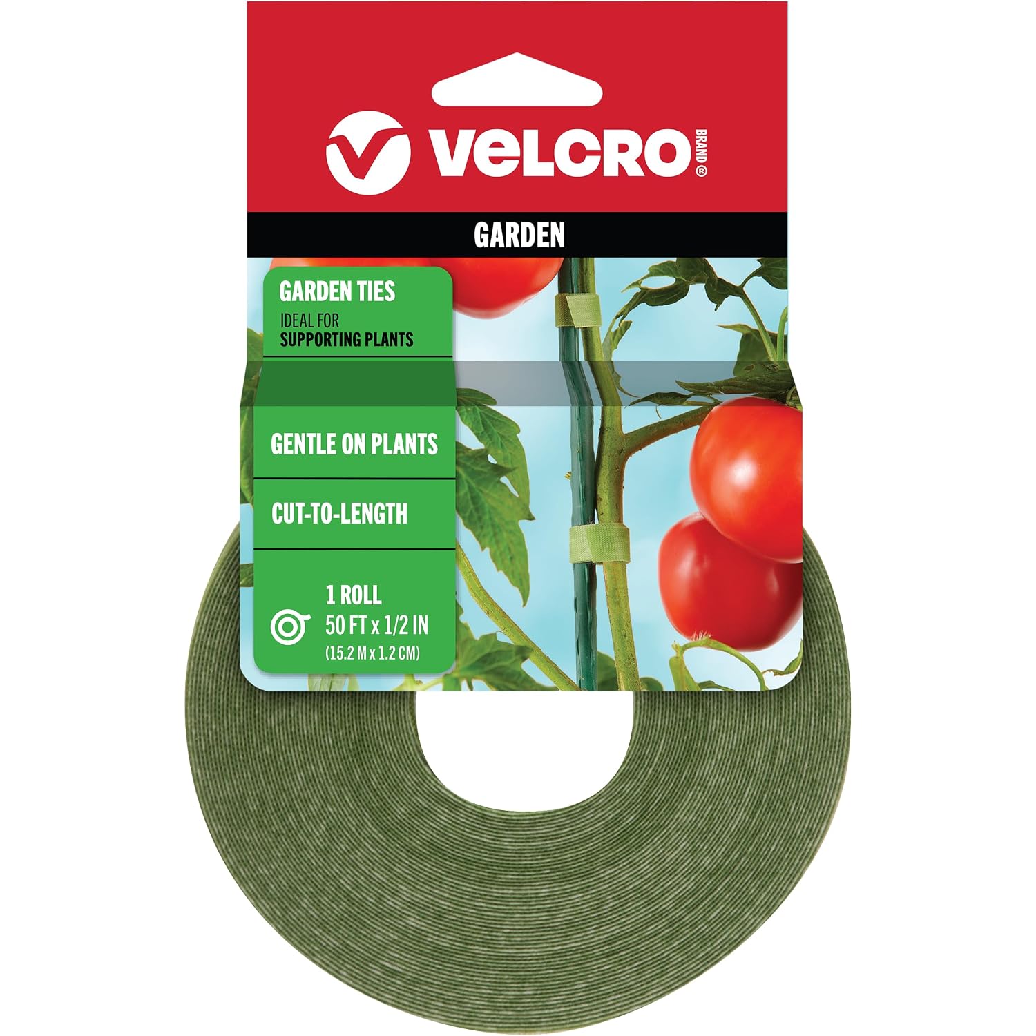 Velcro Brand Vel-30071-Usa One-Wrap Garden Ties | Plant Supports For Effective Growing | Strong Grips Are Reusable And Adjustable | Cut-To-Length, 50 Ft X 1/2 In, Green-Recycled Plastic