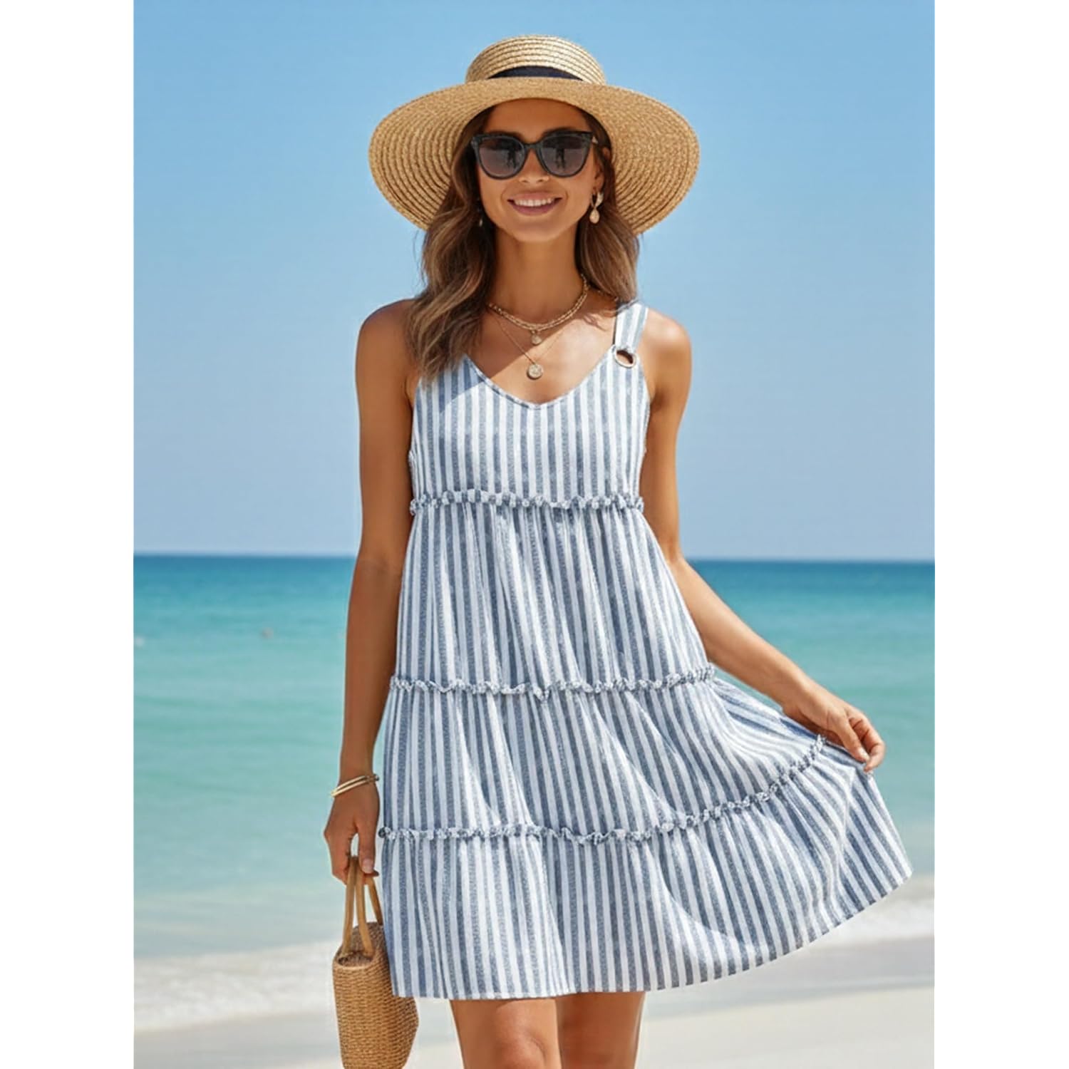 Etcyy Sundresses For Women 2026 Vacation Swimsuit Cover Ups Boho Floral Beach Dress T-Shirts Tank Dresses