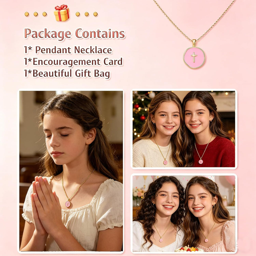 GINAZL Colorful Cross Necklace for Women Girls, Valentines Day | Birthday | First Communion | Christmas Gift | Easter Gifts