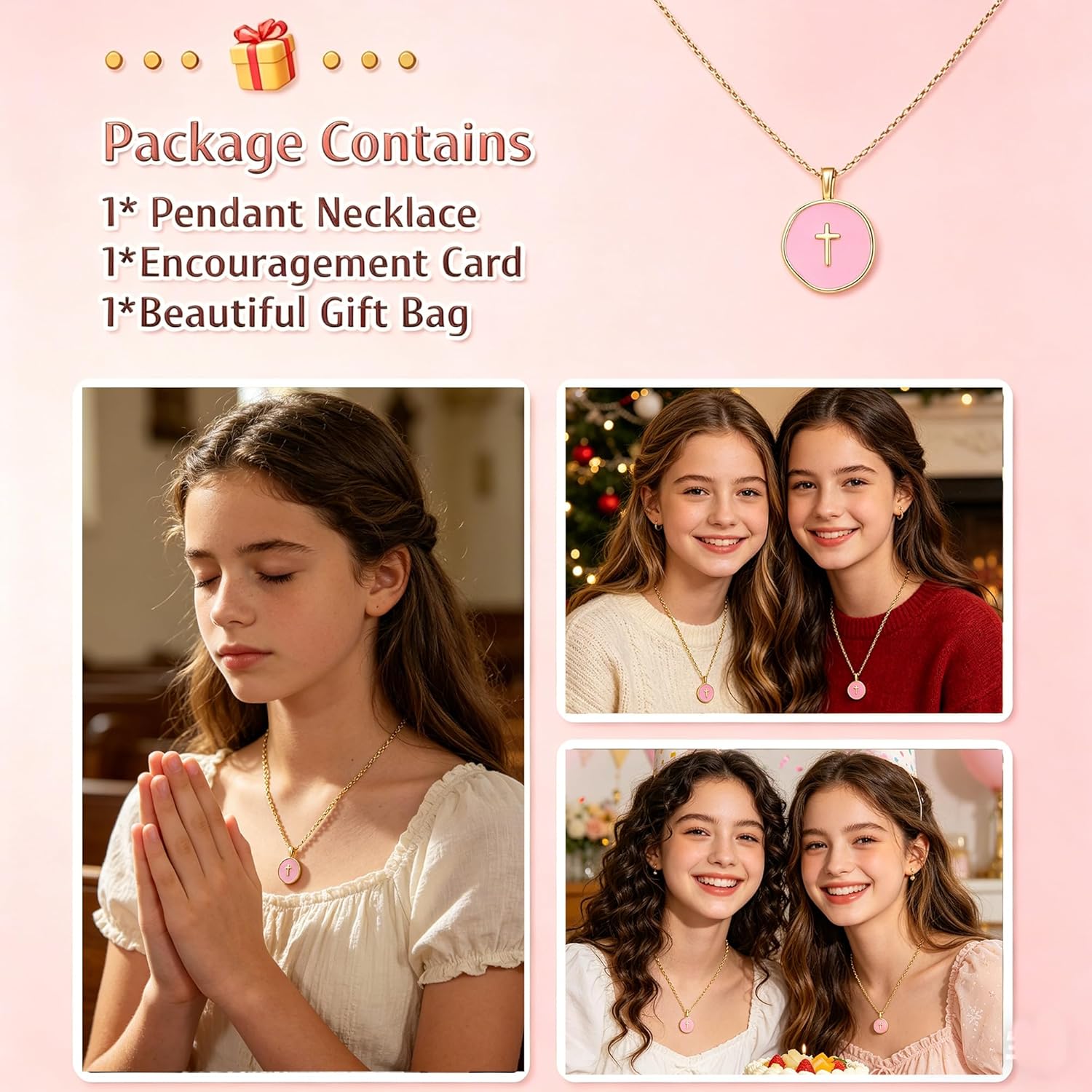 GINAZL Colorful Cross Necklace for Women Girls, Valentines Day | Birthday | First Communion | Christmas Gift | Easter Gifts
