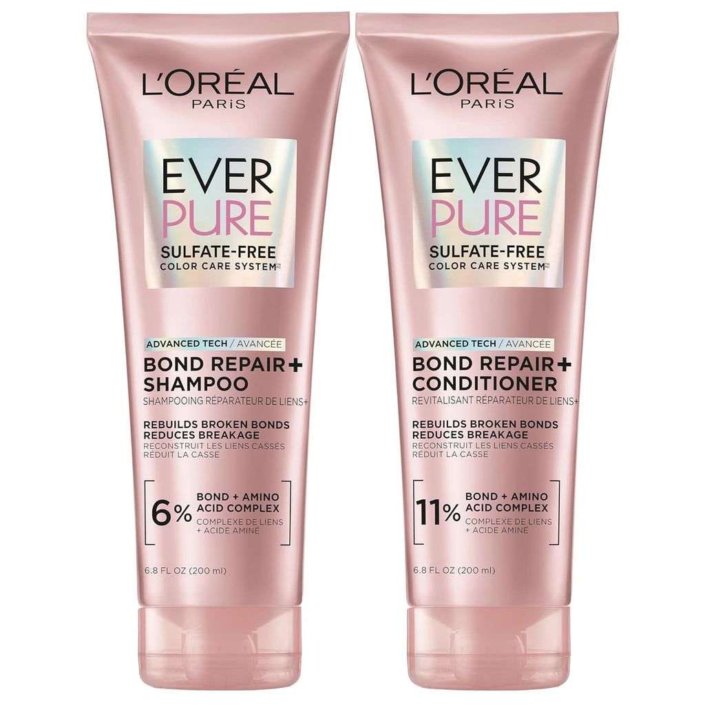 L'Oreal Paris EverPure Sulfate-Free Vegan Hair Care Kit - Shampoo and Conditioner to Strengthen and Repair Hair Bonds (Packaging May Vary)