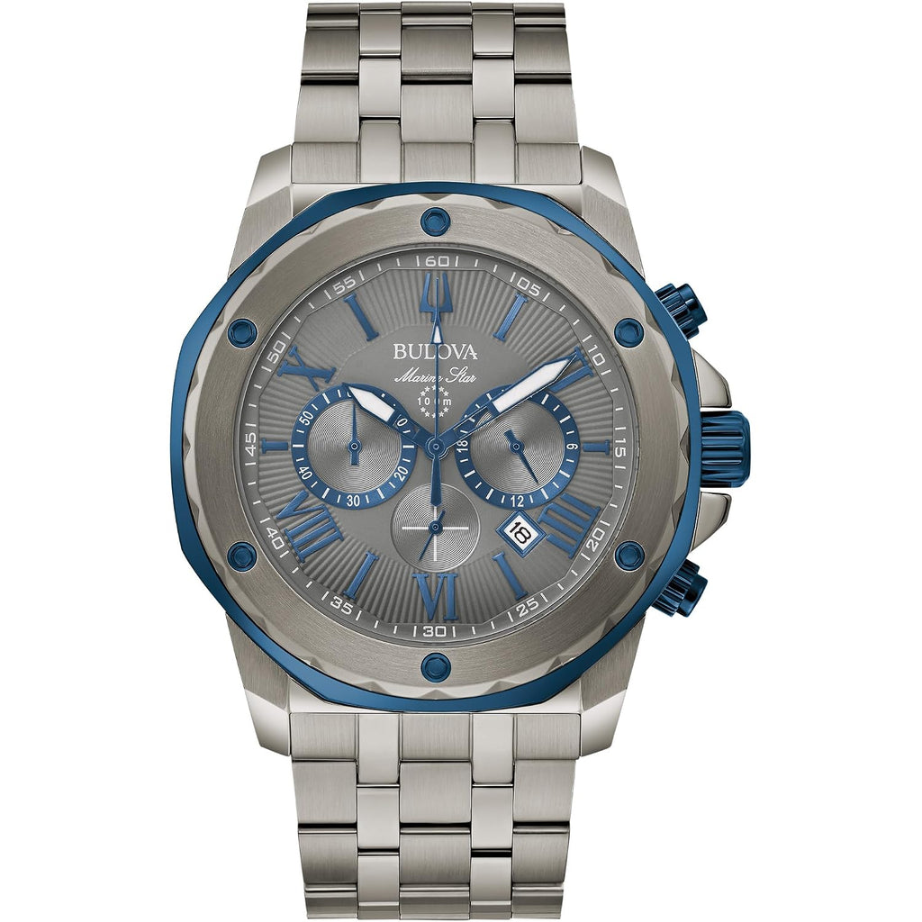 Bulova Men'S Marine Star 'Series A' Gray Ip Stainless Steel With Blue Accents Chronograph Quartz Watch, 4Mm Style: 98B411