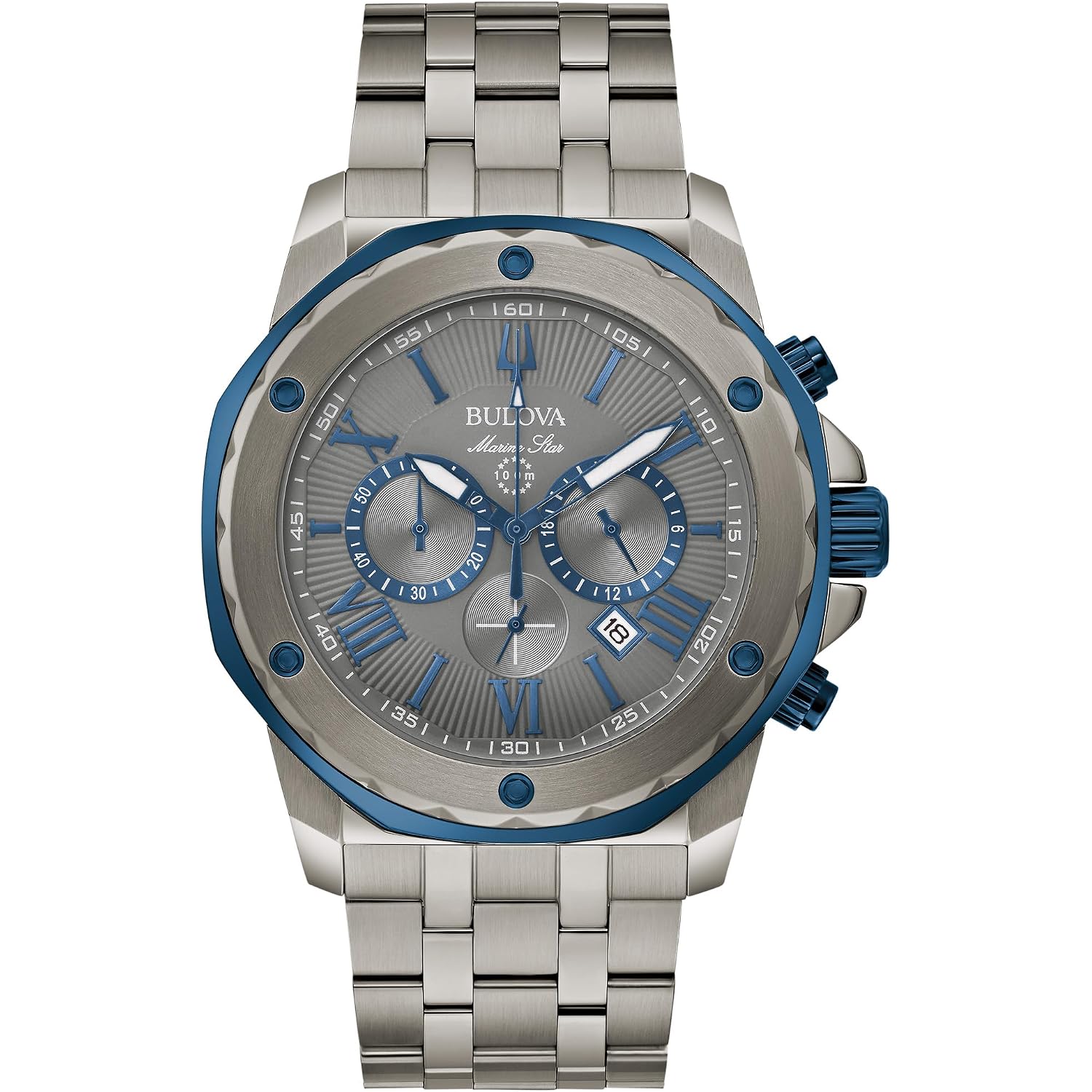 Bulova Men'S Marine Star 'Series A' Gray Ip Stainless Steel With Blue Accents Chronograph Quartz Watch, 4Mm Style: 98B411