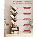 SUNMORY 6 Tier Tree Bookshelf, Small Bookcase with Storage Cabinet, Modern Tall Narrow Bookshelves Organizer, Floor Standing Book Shelf for Bedroom/Living Room/Home Office/Corner, Rustic Brown