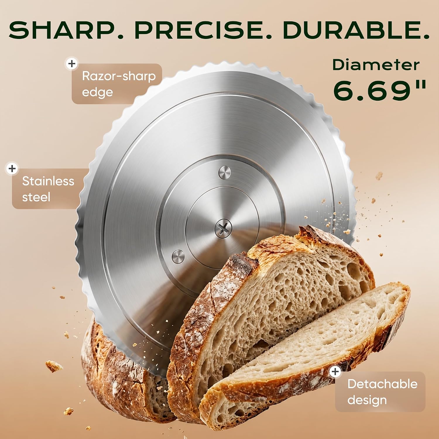 Saluna Manual Bread Slicer For Sourdough And Homemade Bread, Adjustable Bread Slicer With Hand Crank, Stainless Steel Blade And Suction Base