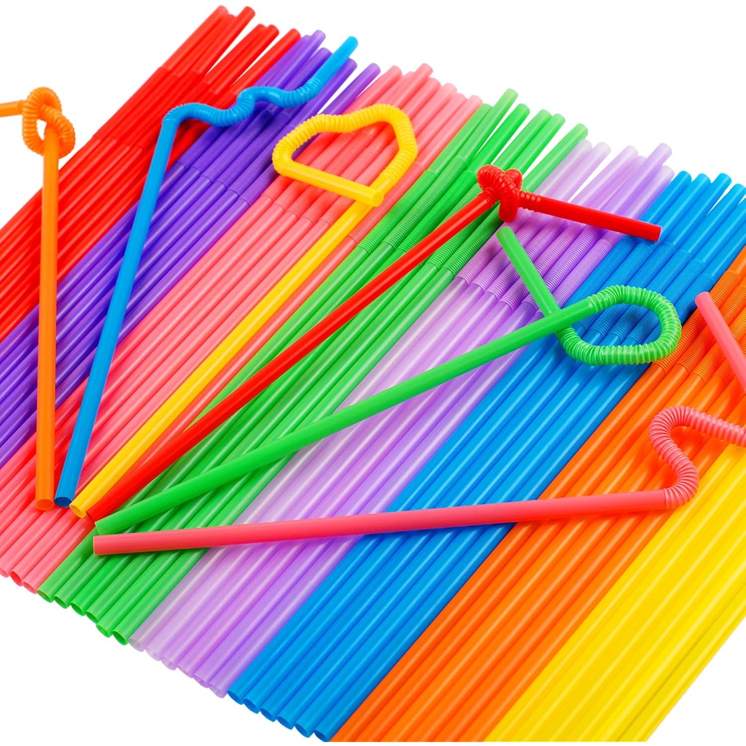Zmaxqii 300 Pcs Colorful Flexible Plastic Straws, Bpa-Free Disposable Bendy Straws, 10.2" Long And 0.23'' Diameter