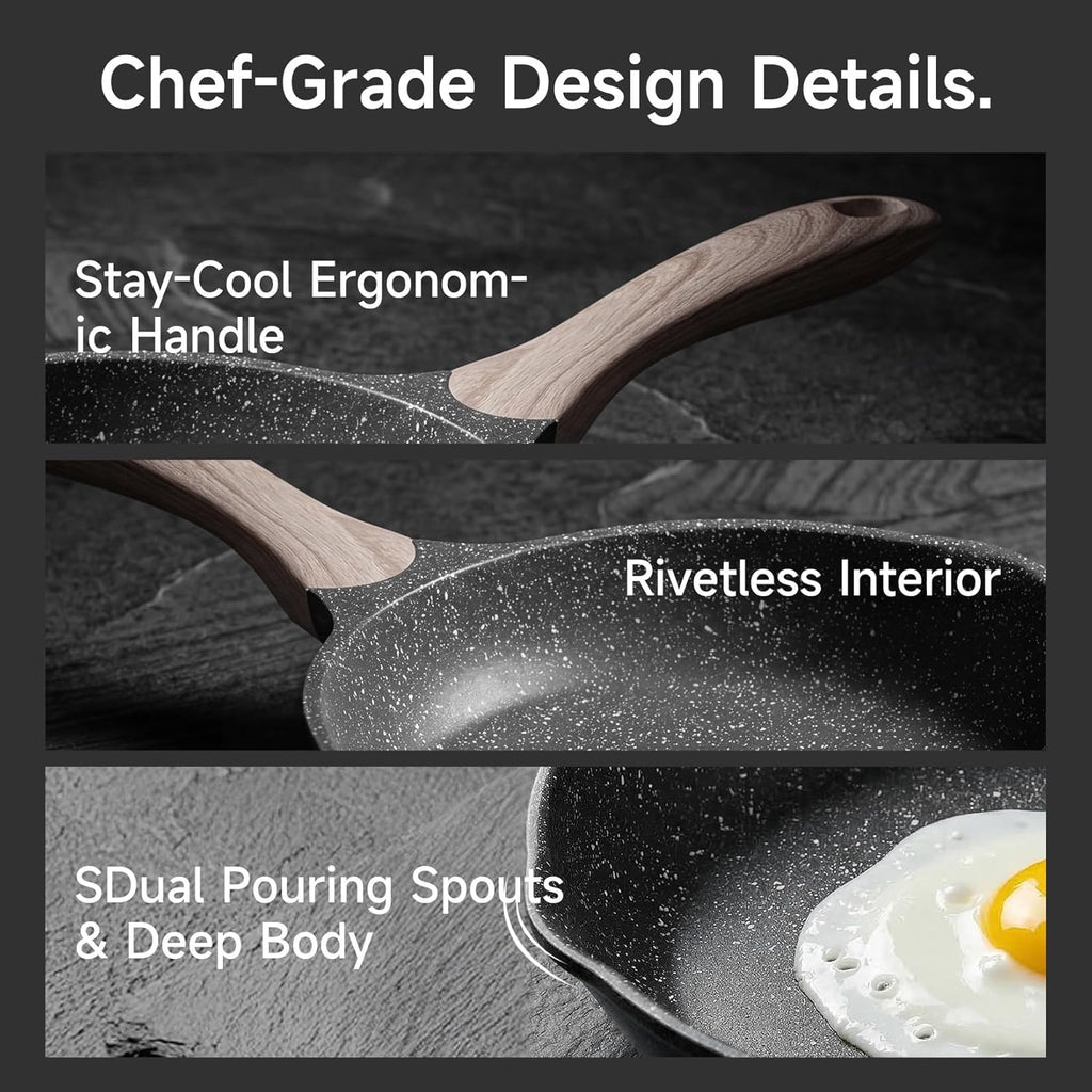 JEETEE 8 Inch Nonstick Frying Pan For Egg, Nonstick Omelette Skillet with Soft Touch Handle, All Stove Induction Compatible