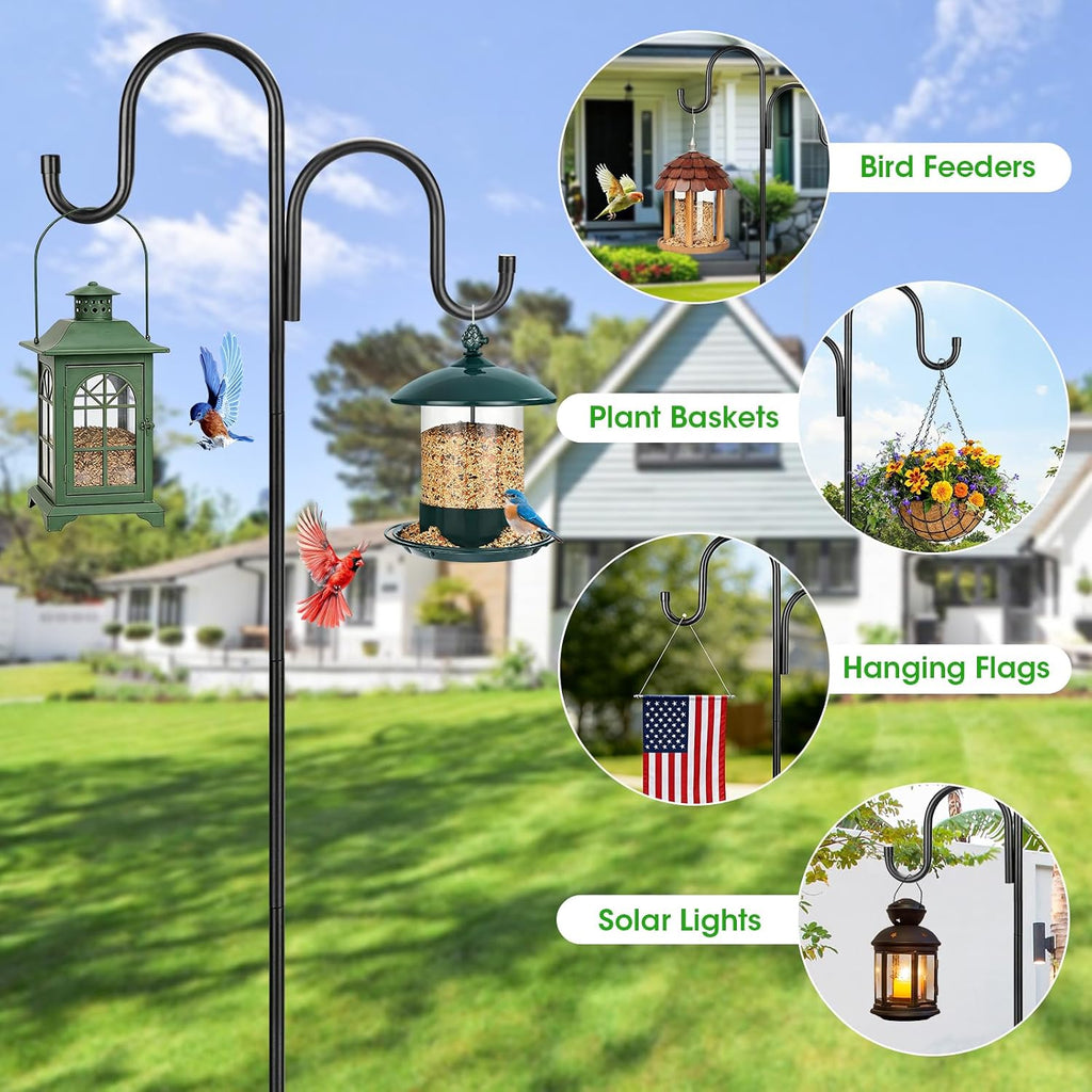 79 Inch Double Shepherds Hooks For Outdoor, Heavy Duty Bird Feeder Pole With 5 Prongs Base For Hanging Lantern, Hummingbird Feeder, Lightweight Plant, Shepherds Hook For Bird Feeders For Outside