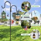 79 Inch Double Shepherds Hooks For Outdoor, Heavy Duty Bird Feeder Pole With 5 Prongs Base For Hanging Lantern, Hummingbird Feeder, Lightweight Plant, Shepherds Hook For Bird Feeders For Outside