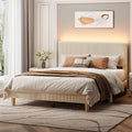 Bestier Queen Bed Frame With Headboard Led Lighting,Upholstered,Beige