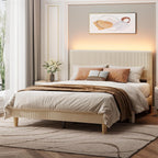 Bestier Queen Bed Frame With Headboard Led Lighting,Upholstered,Beige