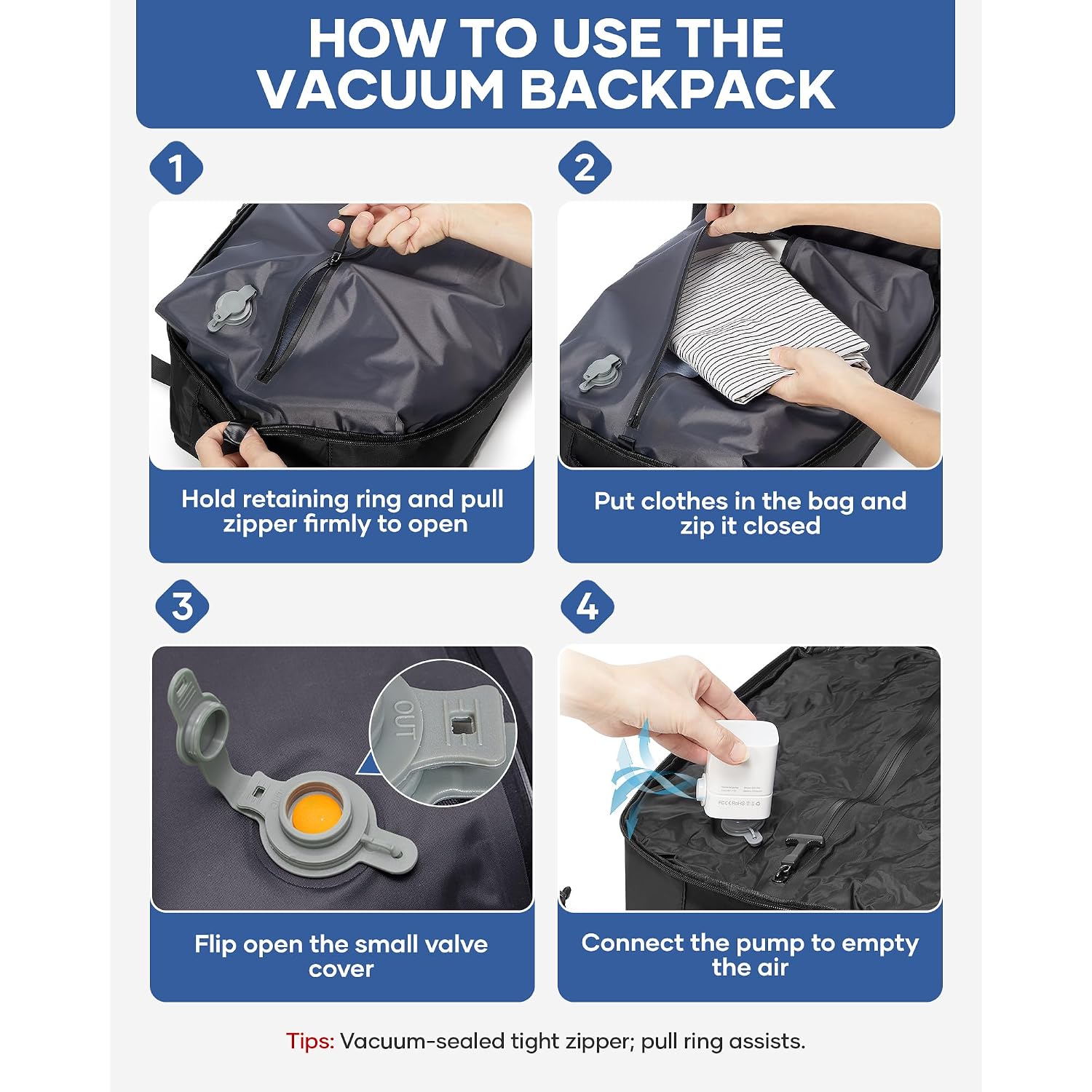 Vacuum Backpack Travel With Pump,Large Travel Backpack With Vacuum System,Mochila Compresion Al Vacio,Flight Approved 18X14X8,Waterproof Carry On Personal Item Laptop Backpacks,Black
