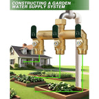 3 Way Hose Splitter, Heavy Duty Full Flow Garden Water Hose Bib Spigot Splitter, Brass Rust And Freeze Resistant Outdoor Faucet Splitter, T Adapter Connector With 3/4 - Inch Ght Thread （Green）