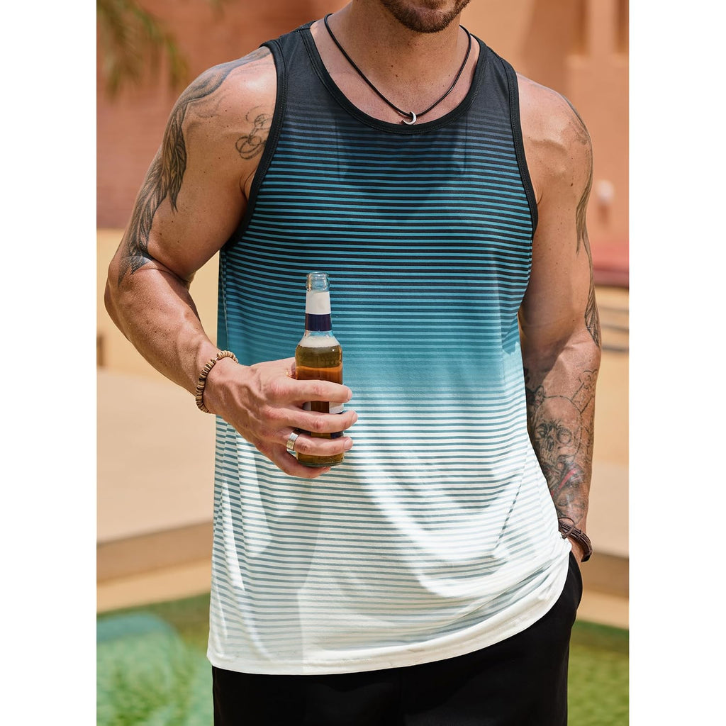 Vogstart Mens Hawaiian Beach Tank Tops Summer Vacation Muscle Top Graphic Sleeveless Shirts (S-3Xl)